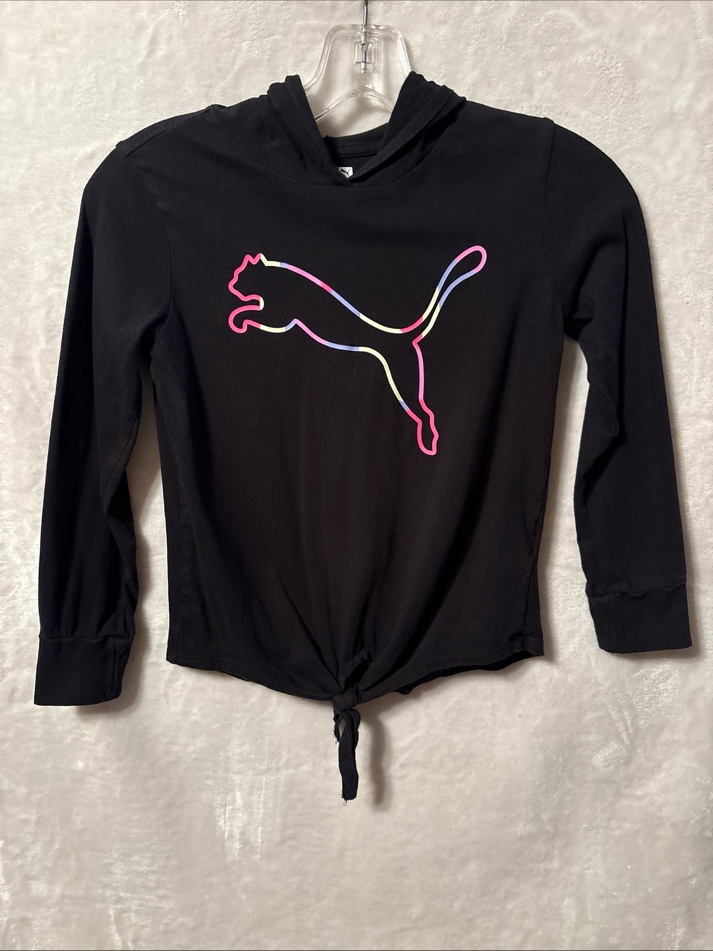 Puma Black Hoodie with Neon Rainbow Outline Puma Logo and Front Tie 7